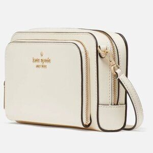 New Kate Spade Staci Dual Zip Around Crossbody Saffiano Leather Meringue